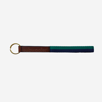 subwooferdog-key-ring-with-forest-and-navy-striped-webbing-and-brass-ring