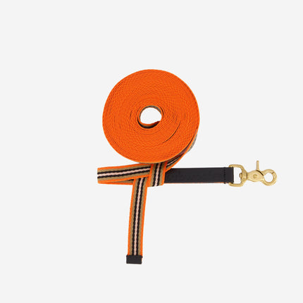 subwooferdog-orange-and-sand-striped-pet-training-leash-with-black-leather-trim