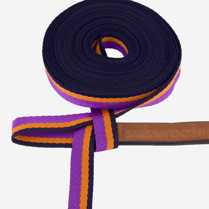 close-up-of-purple-orange-and-navy-striped-webbing-on-long-line