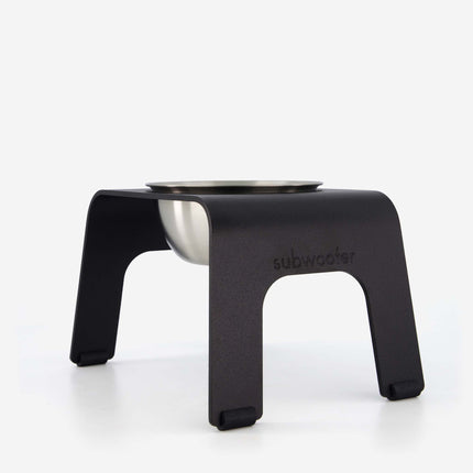 subwooferdog-contemporary-black-powdercoated-elevated-pet-feeding-stand-and-brushed-stainless-steel-bowl